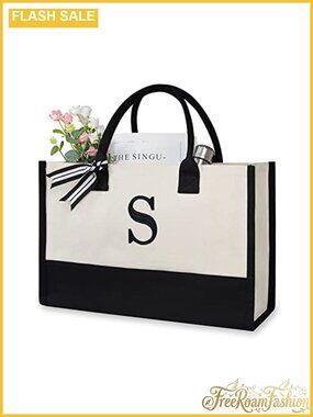 Personalized Initial Canvas Beach Tote Bag Monogrammed Gift for Women
